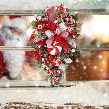 2023 Coroană De Crăciun De Decorare Bomboane, Fructe De Padure Rosii Coroană De Flori Ornamente Ușa De Perete Decor Artificial Pin Cu Conuri Coroană Crăciun Fericit